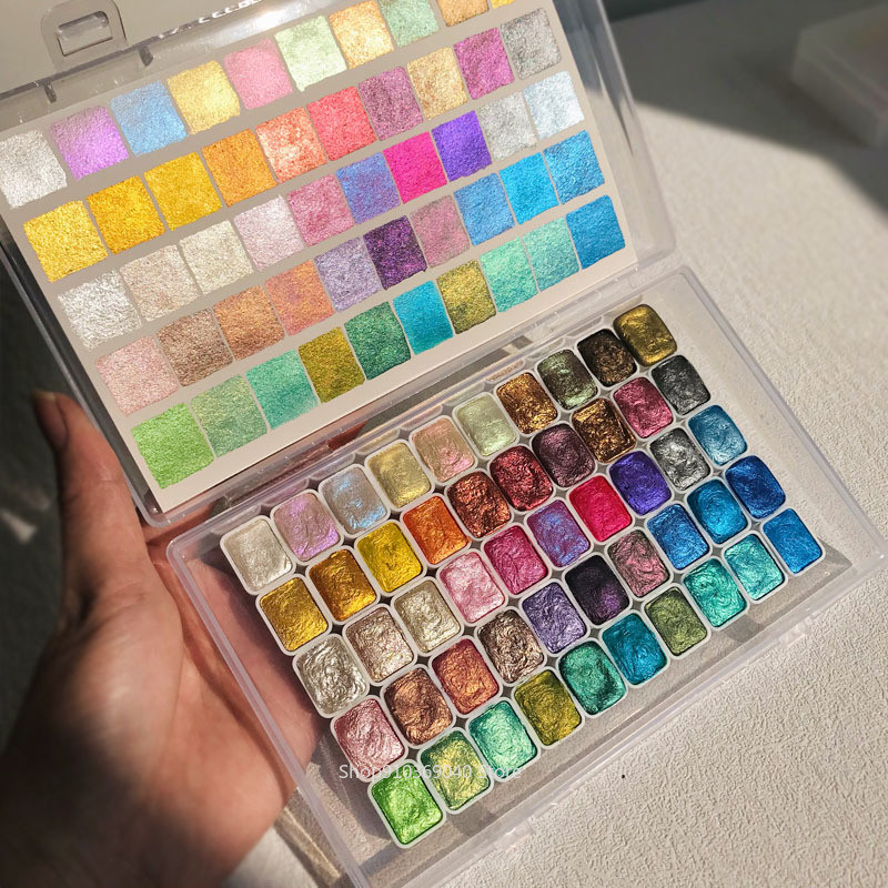 

55 Color Pearlescent Watercolor Pigment 1ML Metallic Solid Watercolor Packaging ES Calligraphy/Painting Nail Art Supplies