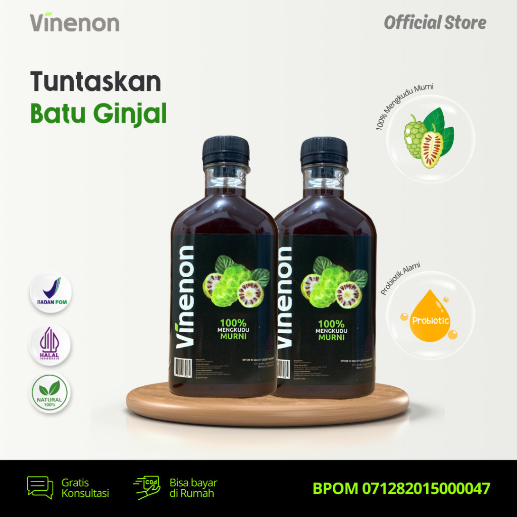 

VINENON Cuka Mengkudu Vinenon - PAKET 2 BOTOL - Atasi Batu Ginjal & Rematik - HALAL BPOM
