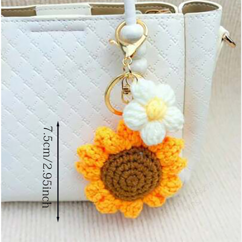 

Handmade Knitted Sunflower Keyring Sweet Small Flower Pendant Accessories Women's Keychain Handheld Bag Pendant Accessories
