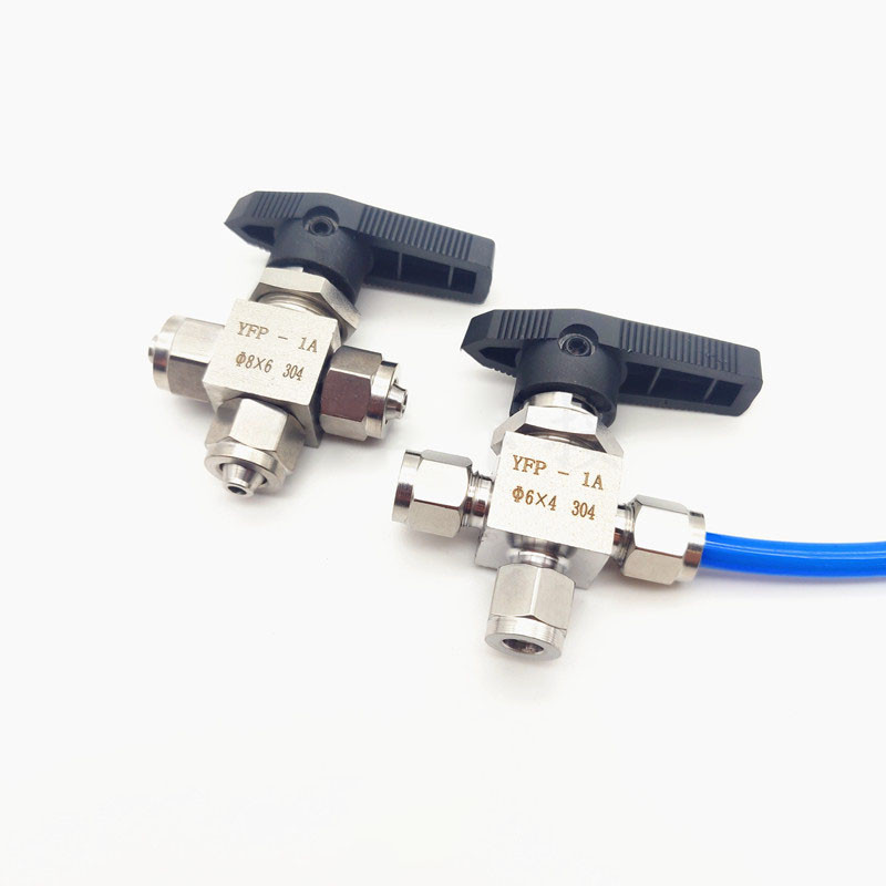 304 Stainless steel quick screw 3-way ball valve imitation American panel valve PU hose trachea L-ty