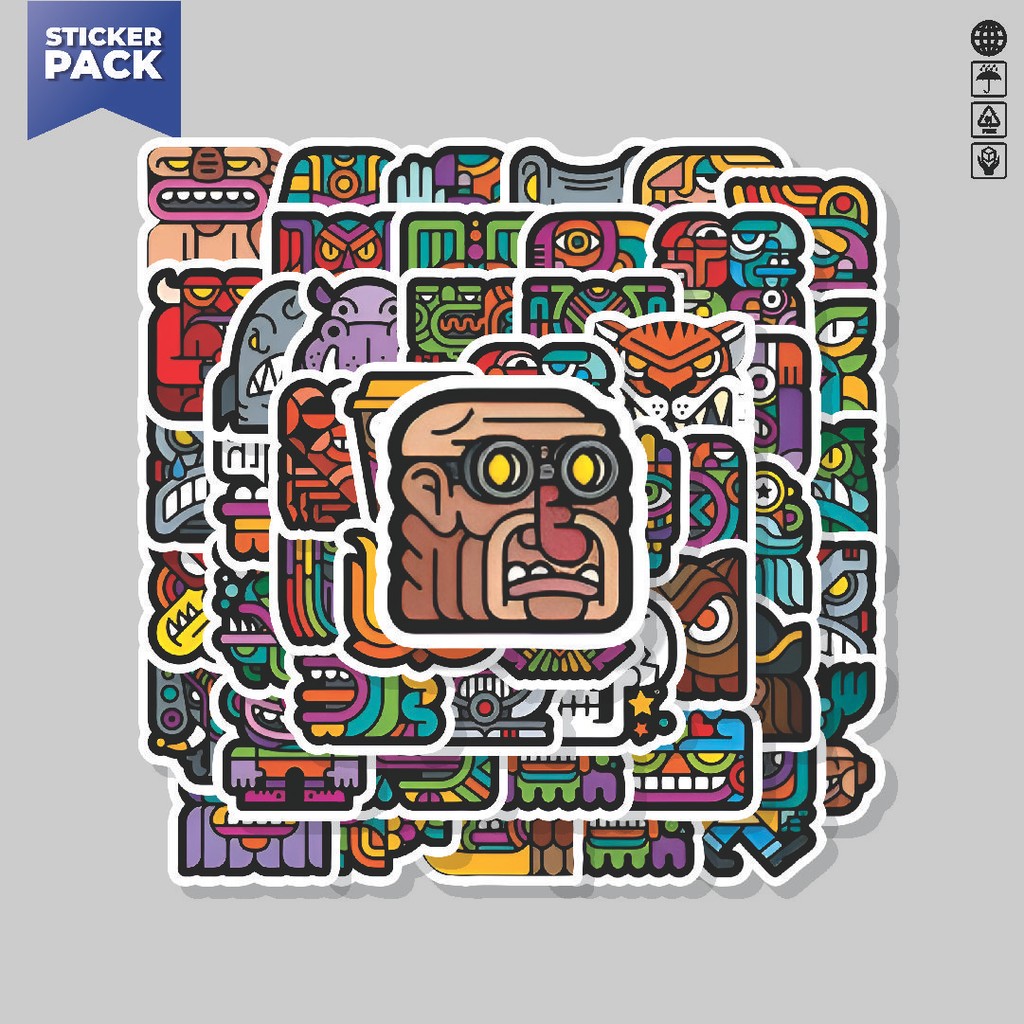 

[100PCS]Stiker Pack Stiker Aztec Series Aesthetic Vinyl Anti Air Dekorasi Sticker Laptop Buku Journal Koper Helm Casing HP Gitar Helm Skateboard