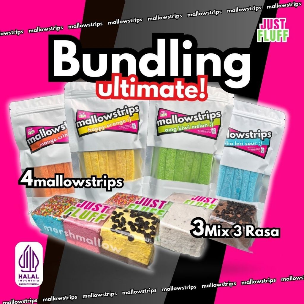 

4 MALLOWSTRIPS + 3 MIX [PAKET BUNDLING] JUSTFLUFF MARSHMALLOW [HALAL]