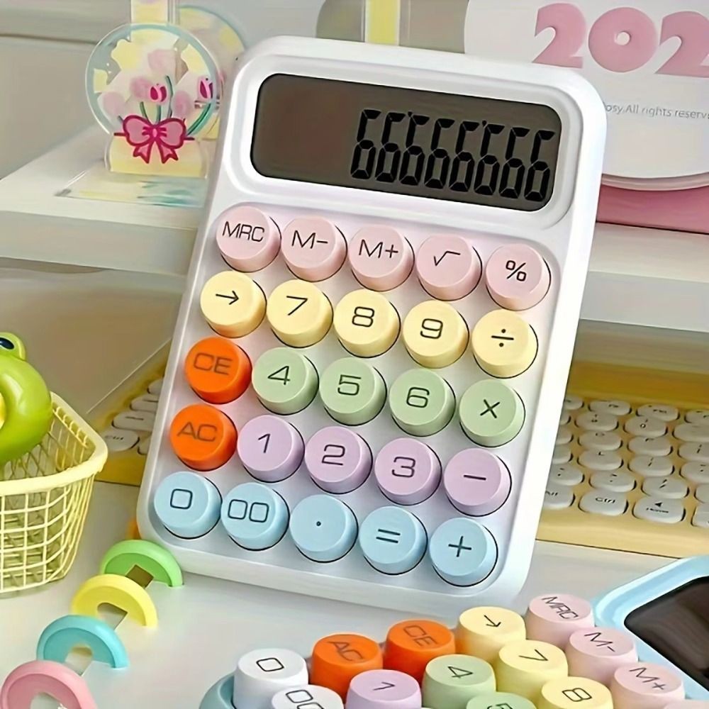 

Solar Powered 12 Digits Calculator Mechanical Keyboard Home Candy Color Calculator Widscreen School Office Dopamine Calculator