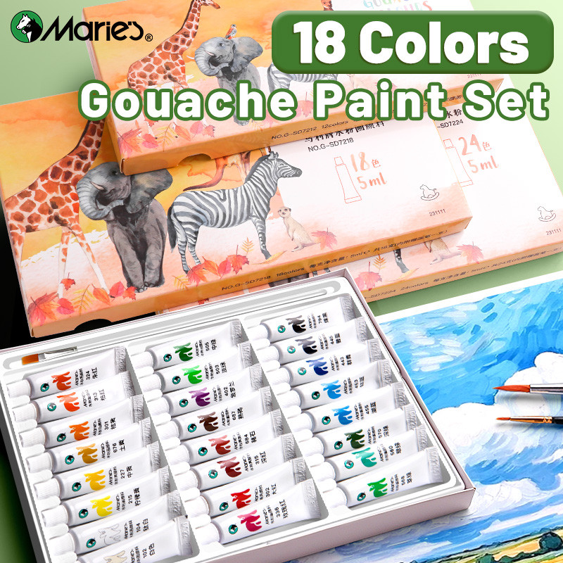 

Marie's Gouache Paint Set,18 Colors & 1pc Paintbrush for Canvas, Paper, DIY Projects, Painting for Adults(5ml Each Tube)