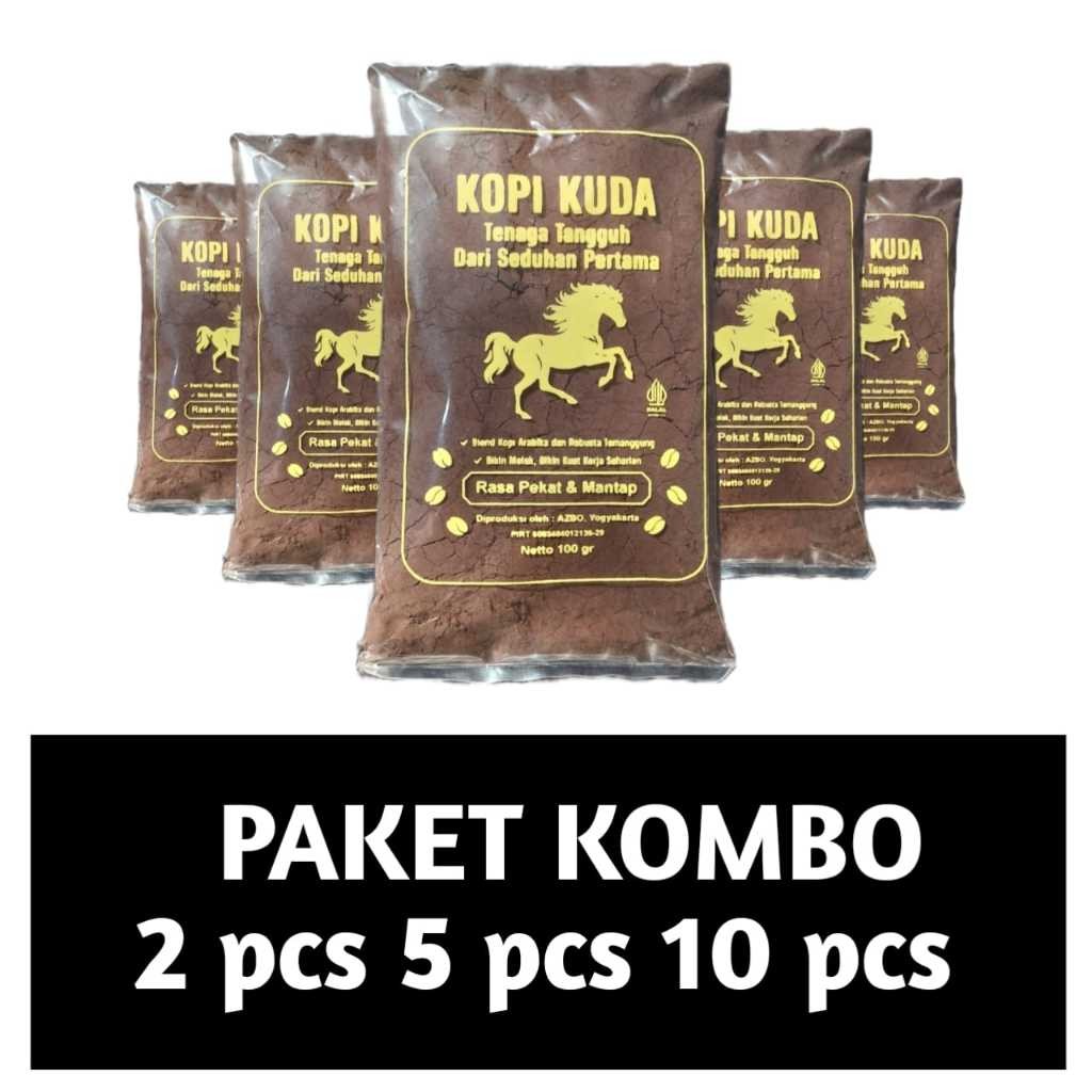 

PAKET KOMBO!! Kopi Kuda AZBOLOGY | Blend Kopi Arabika dan Robusta Temanggung | Kopi Bubuk (Coffe Ground) 100 gram Omah Grosir Purbalingga