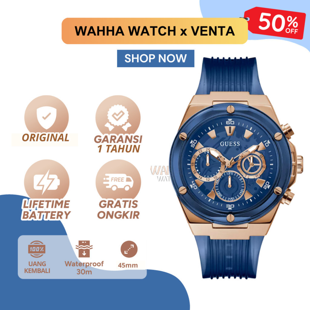 Jam Tangan Analog Guess Pria Guess GW0425G3 - POSEIDON Watch Blue [BERGARANSI]