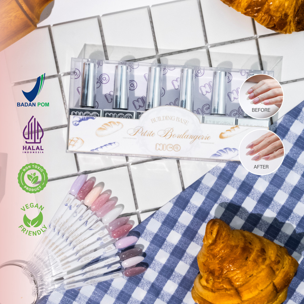 Nico Building Base Coat Series Petite Boulangerie Satuan Nail Art Structure Gel Halal Vegan BPOM Non