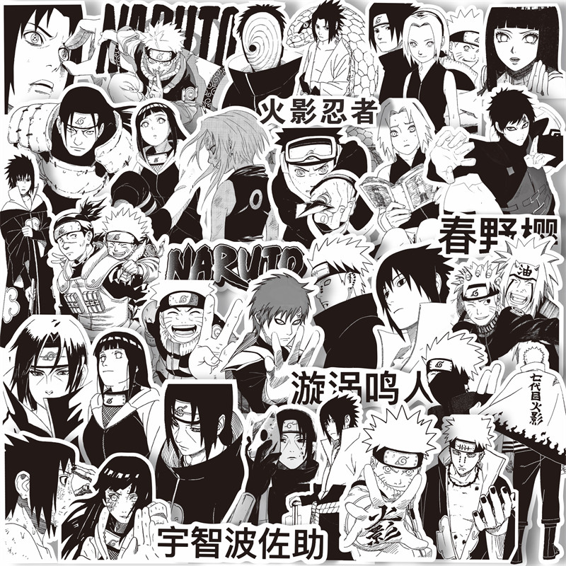 

65-75PCS Black White NARUTO Anime Stickers Decoration Suitcase Scrapbooking Laptop Phone Stationery Manga Kid Sticker