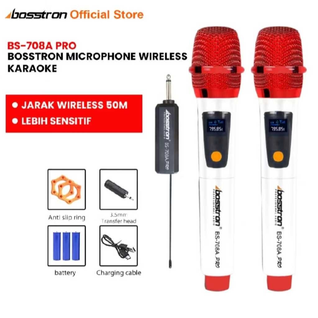 

Bosstron Mic Wireless Karaoke BS-708A PRO Merah Putih Microphone Karaoke Mik Mikrofon Bluetooth Tanpa Kabel
