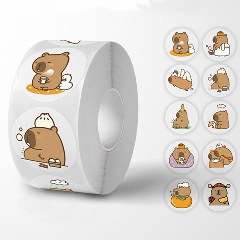

500pcs/Roll Cute Capybara Sticker Waterproof Graffiti Aesthetic Decorative Luggage Laptop Cup Phone Diary Book Kids Stickers Toy