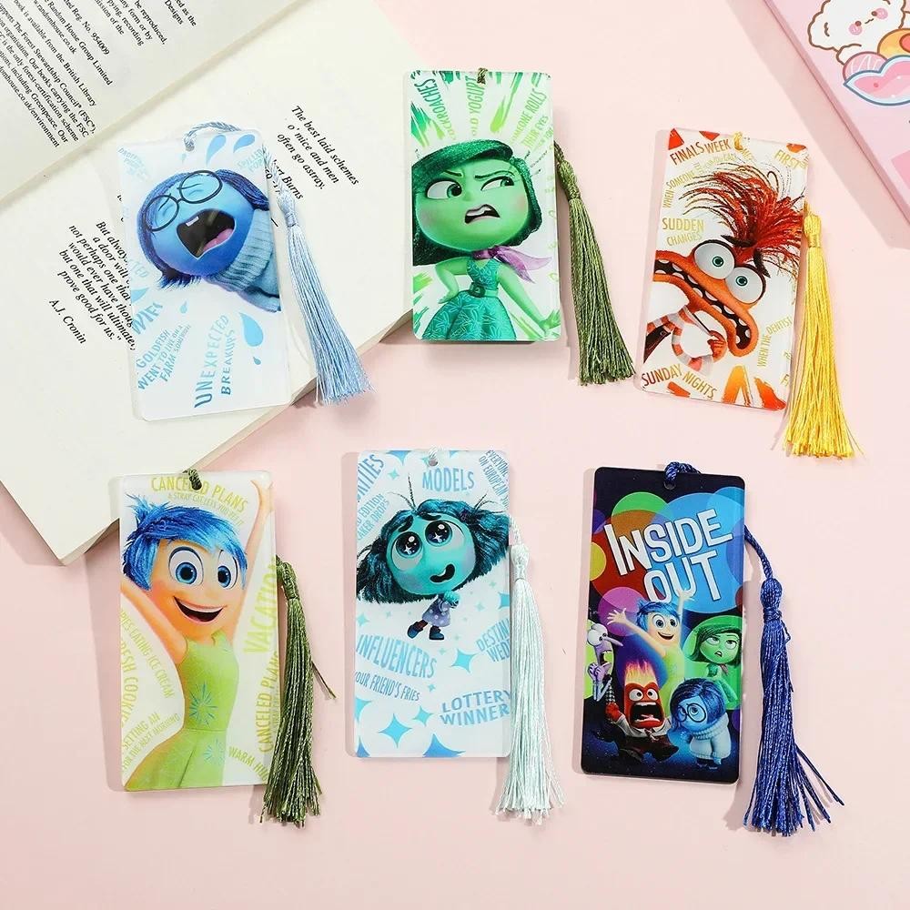 

Disney Inside Out 2 Bookmark Acrylic Cartoon with Tassel 2 Sides Cute Joy Anger Book Marks Reading Supply Fans Collection Gifts