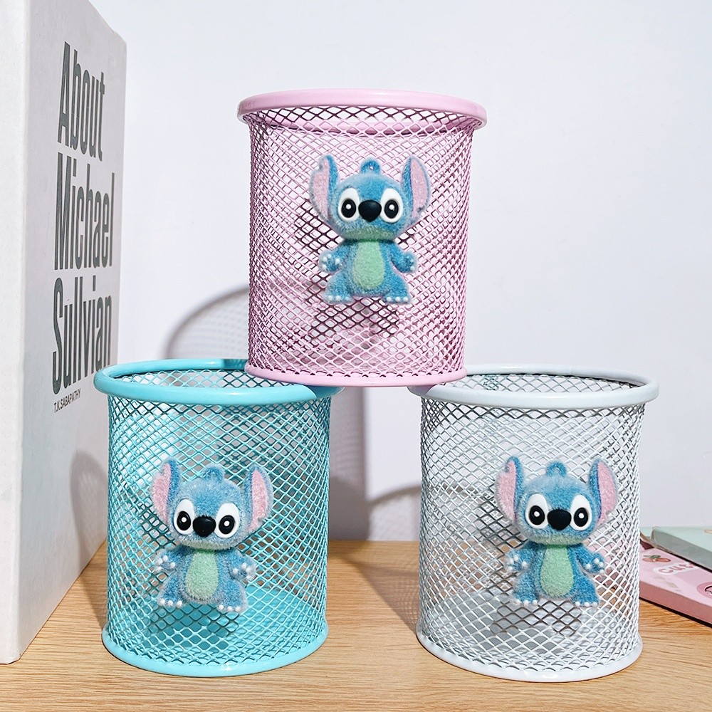 

Cute Stitch Metal Mesh Pen Holder 3-Color Organizer for Pencils Makeup Brushes Teens Students Desk Storage School Supplies Gift