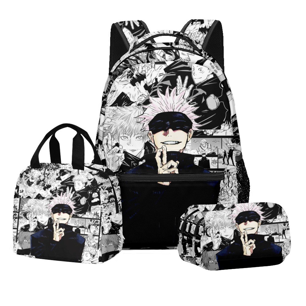 

Anime Digital Print Jujutsu Kaisen School Set Large Capacity Backpack Lunch Bag 2-Layer Pencil Case 3-Piece Boy's Gift
