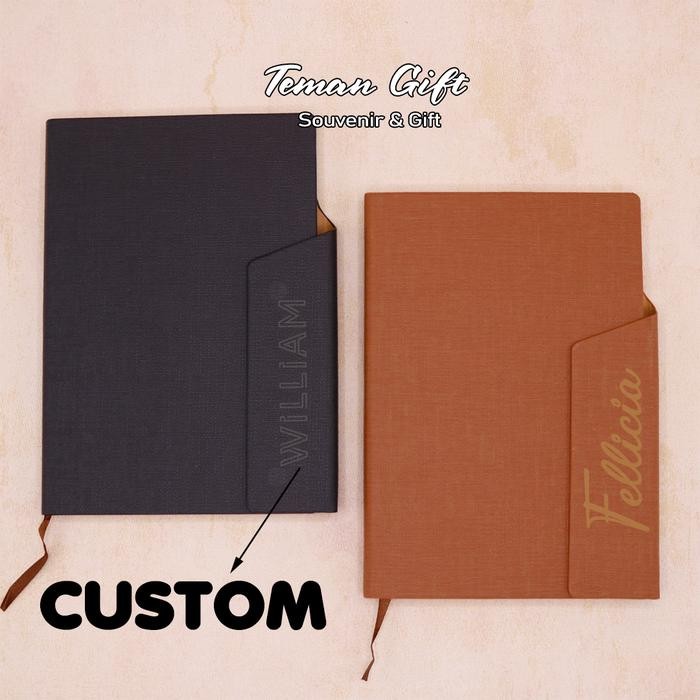 

Fabric Notebook A5 Buku Agenda Planner Hard Cover Custom Logo Nama - Coklat, Tanpa Cetakan