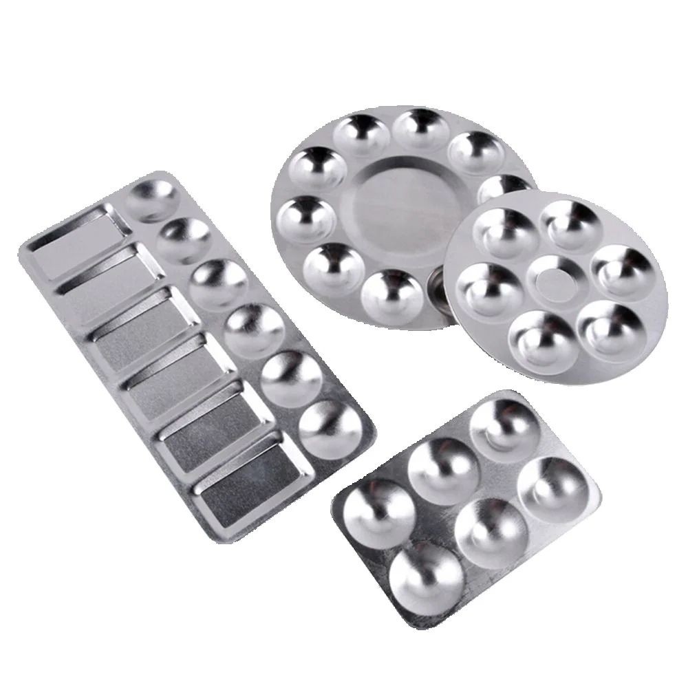 

Practical Metal Watercolor Palette 6/10/12 Wells Hand Drawn Mixing Paint Tray Circular/Rectangular Pigment Palette School Office