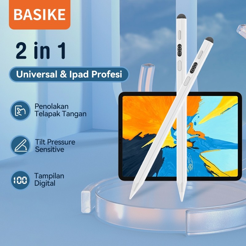 

BASIKE Stylus Pen Universal Ipad Profesi 2 in 1 Penolakan Telapak Tangan Tilt Pressure Sensitive
