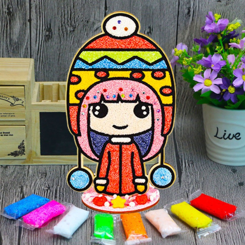 

DIY Snowflake Mud Painting Three-dimensional with Wood Board Pearl Mud Painting Sticky Paintings