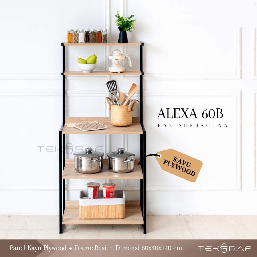 NEW PRODUK TEKGRAF Alexa 60 B Rak Dapur Susun Lemari Sayur Kayu Kaki Besi TERLARIS
