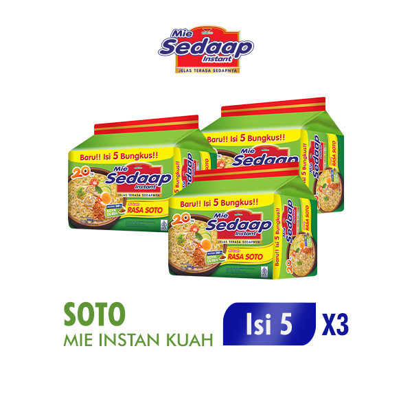 

Sedaap Mie Instan Soto Isi 5 Bag 75 gr x3