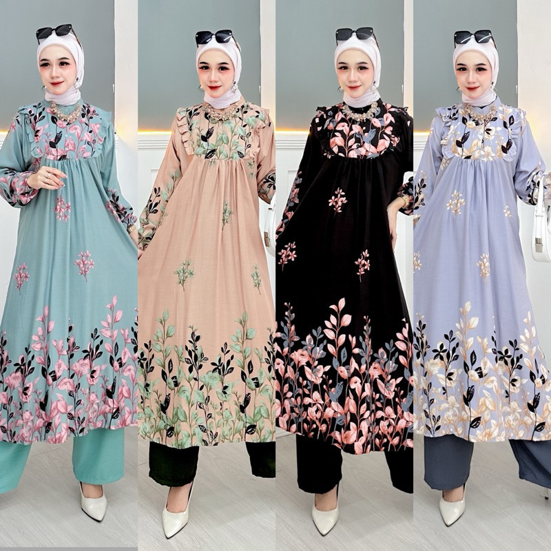 Lylia Set Tunik Bahan Rayon Mix Crinkle