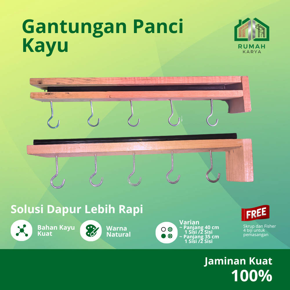 Gantungan Kayu Jati Belanda Panci Wajan Printilan Dapur Tarik Dorong Panjang Kitchen Set Minimalis E