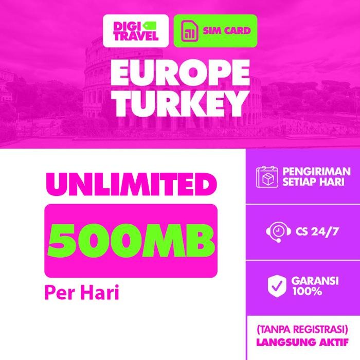 DIGI TRAVEL Sim Card Turkey Europe | Simcard Turki Eropa Unlimited - 500MB/Day, 3 Hari