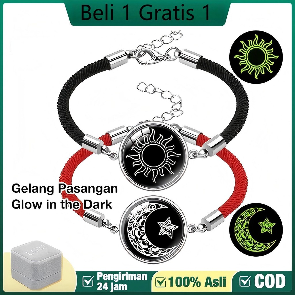 (Beli 1 Gratis 1)Gelang Bintang Bulan Glow in the Dark Couple Pasangan Titanium Gelang Jarak Jauh Yo