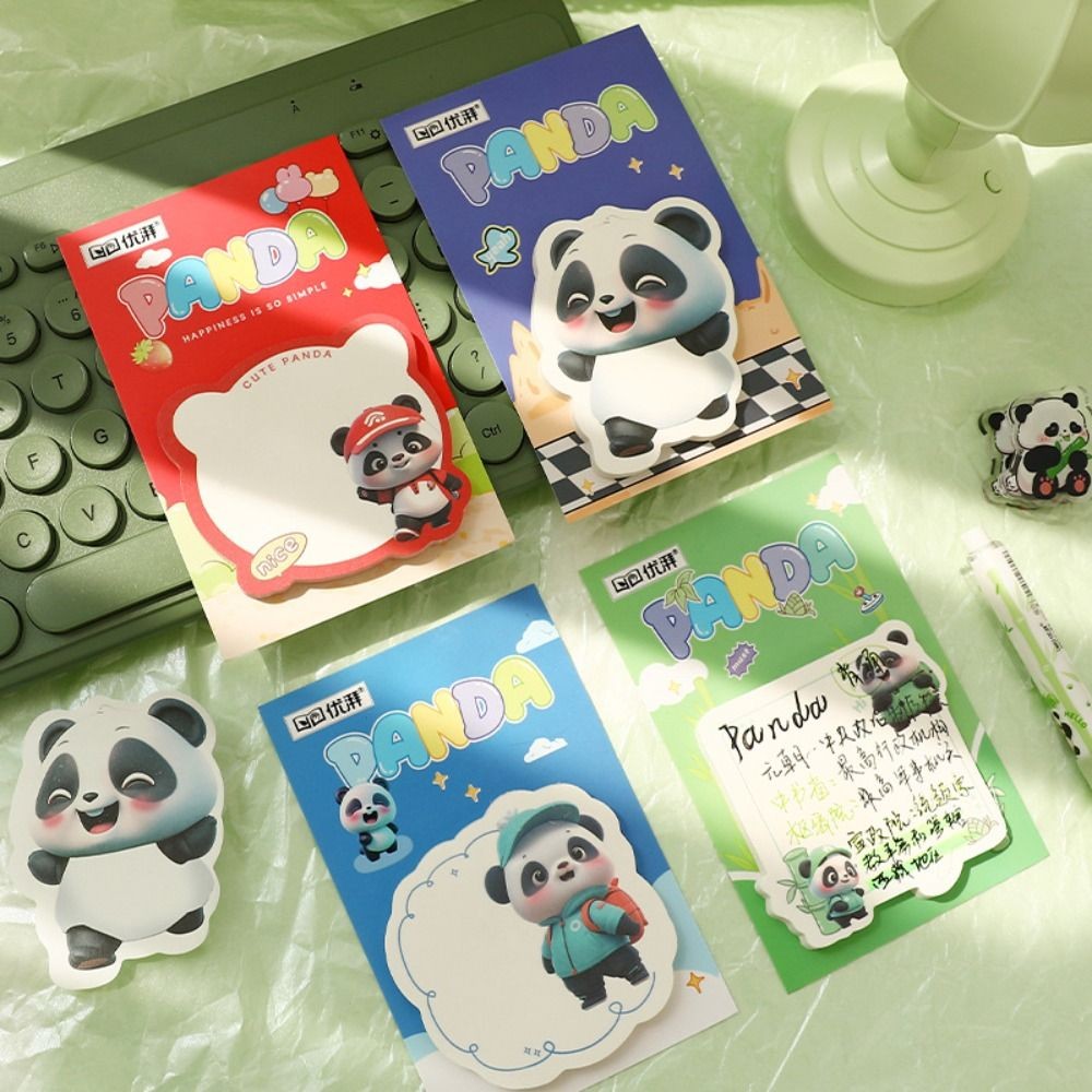 

8Pcs 50 Sheets Panda Sticky Notes 4 Model Removable Self-Adhesive Sticky Notes Thickened Square Memo Pad Office School