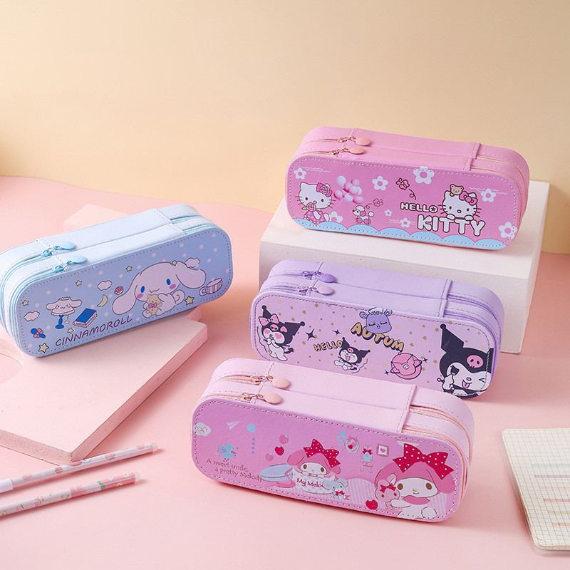

Sanrio Hello Kitty Cinnamoroll Melody Kuromi Large Capacity Pencil Case Student Stationery Box Pencils Bag School Supplies