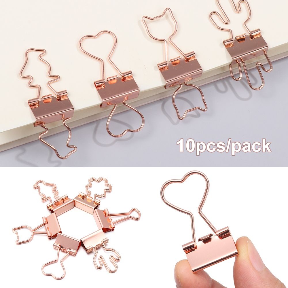 

10pcs Kawaii Cat Heart Metal Paper Clip Rose Gold Binder Clips For Book Decorative Clip Set School Stationery