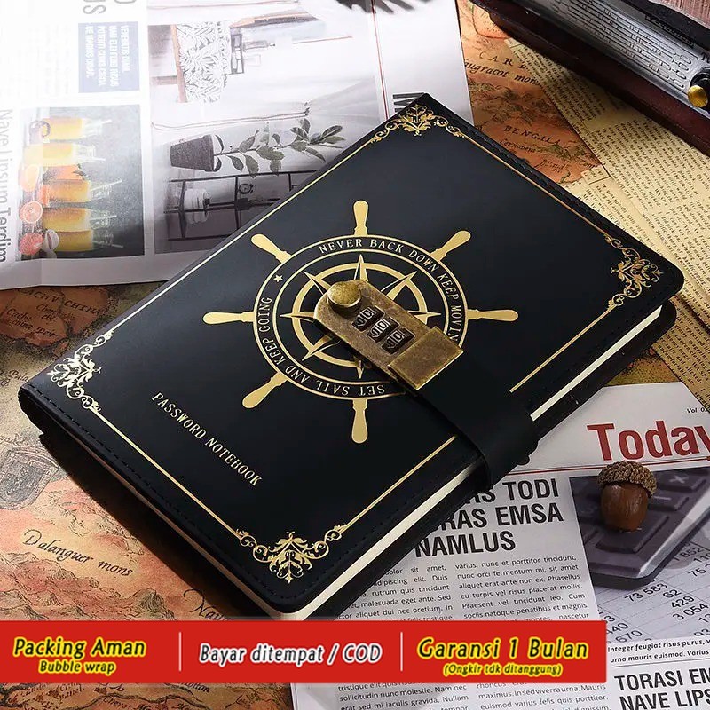 

HRO6 Buku Tulis Jurnal Kampus Leather Vintage Pirate Hard Cover A5 Grid with Lock 200 Halaman
