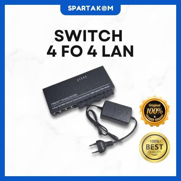 Switch Fiber Optik 8 Port (4 LAN + 4 FO) Media Converter HTB 4FO 4LAN 10/100M 25km