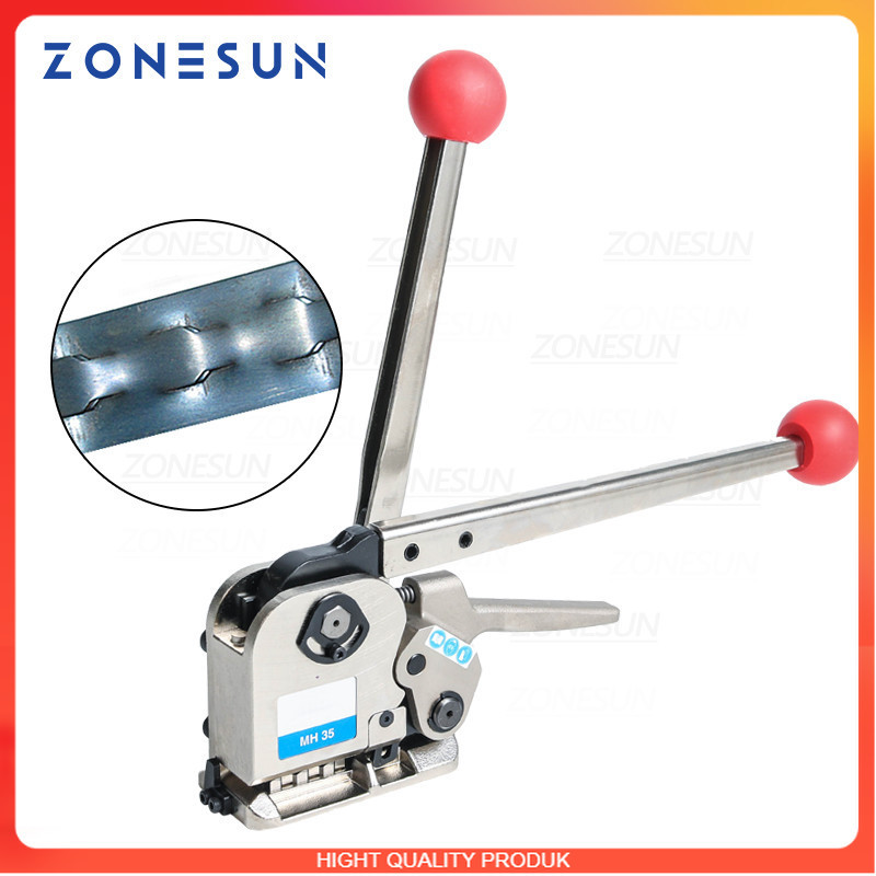 

BEST QUALITY ZONESUN Manual Buckle Free Steel Belt Strapping Machine Seamless Strapping Tool For width 16/19mm thickness 0.55-0.75mm