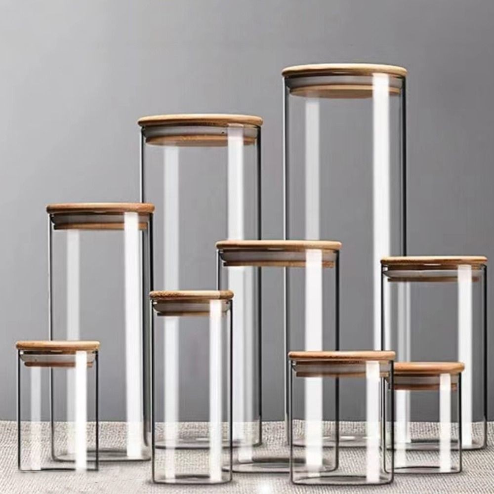 

High Borosilicate Glass Sealed Jar with Bamboo Lid Spice Jars Storage Pots Tea Coffee Jar Transparent Split Bottle Storage Tank