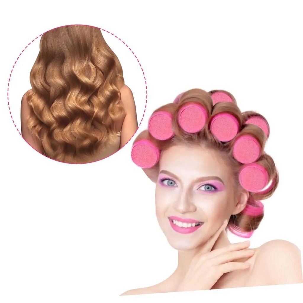 Self Grip Heatless Hair Rollers Hair Curlers No Heat Hair Bang Volume Self-adhesive Hook &amp Loop D