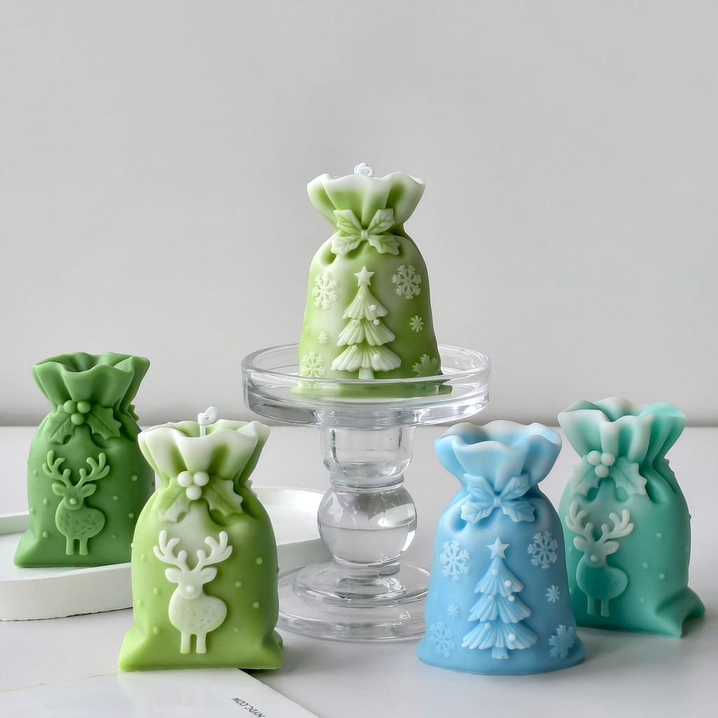 

3D Gift Bag Relief Elk Tree Silicone Mold Handmade Aroma Candle Plaster Ornament Molds Candle Making Supplies