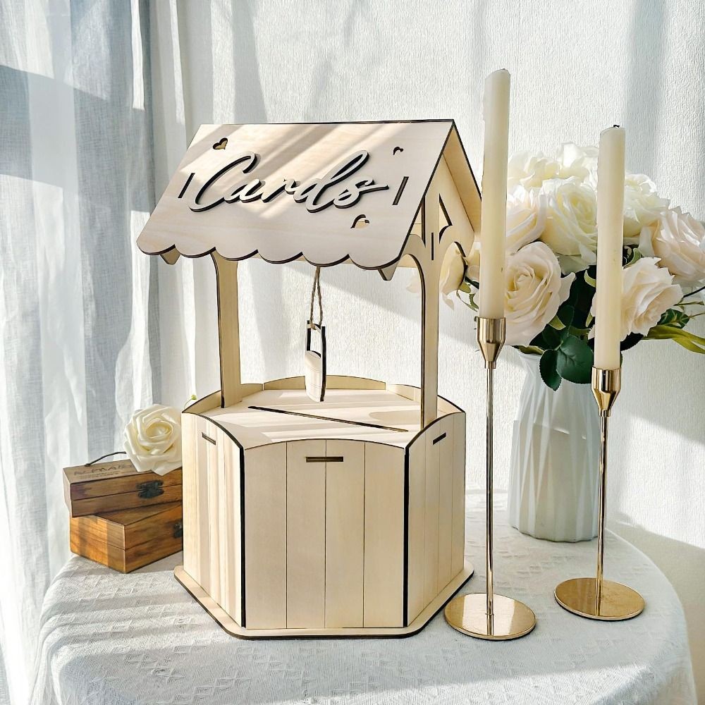 

Creative Rustic Wishes Wedding Card Box Natural Handmade Wooden Gift Card Box Wood Craft Receiving Box Birthday Baby Shower