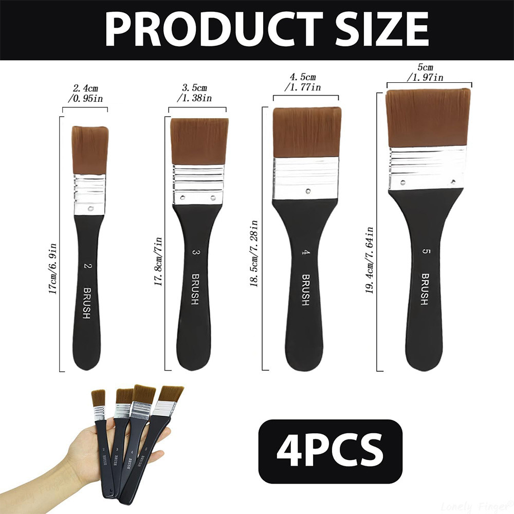 

1/4 Pcs Paint Brush, Flat Bright Paint Brushes Craft Basecoating Paint Brushes with Wooden Handle for Acrylic, Oil, Watercolor