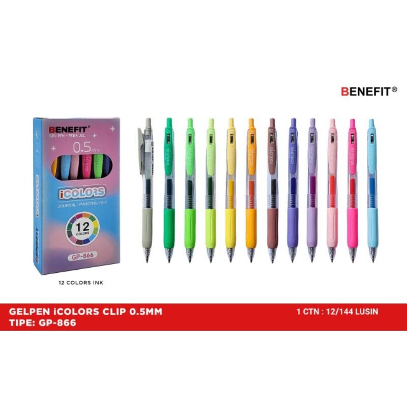 

Pulpen Gel Benefit 12 Warna Gp-866 iColours ( 1pak/12wrn )
