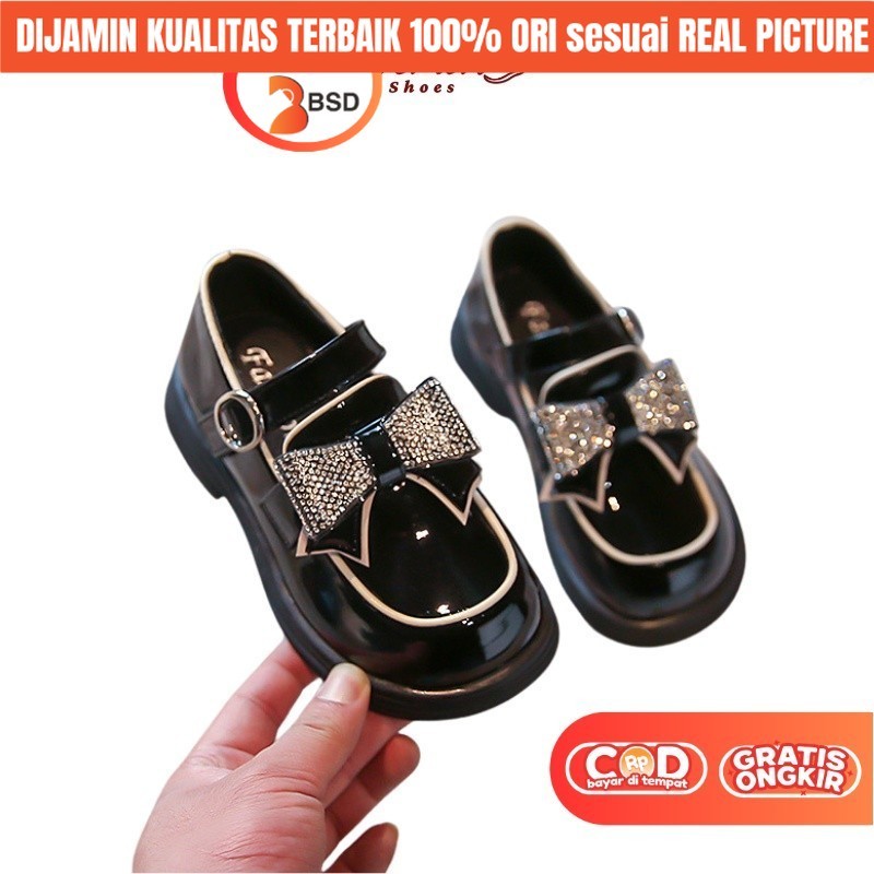 BSD Sepatu Pantovel Pesta Anak Perempuan Pita Blink Glitter Usia Sekolah SD SMP F2023-36