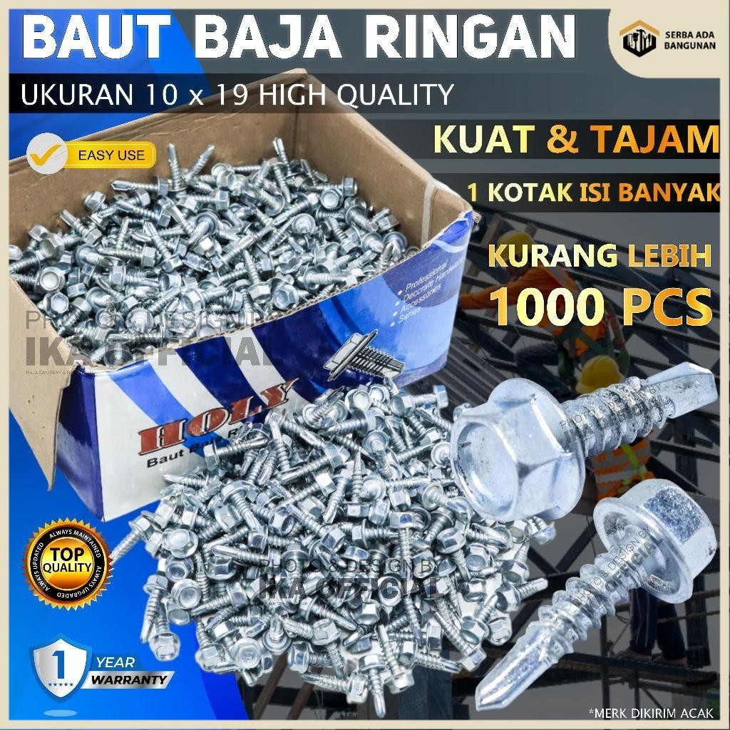 SAB Baut Baja Ringan 10 x 19 MM - 1 Dus - High Quality / Roofing Baut Baja Ringan 10x19 Baut / sekru