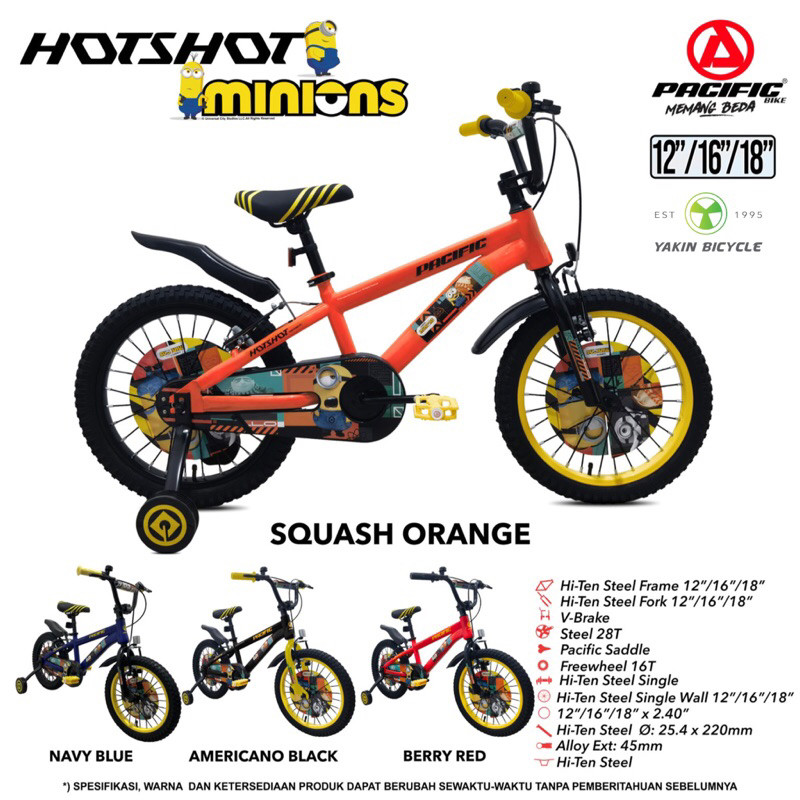 [FREE POMPA] SEPEDA ANAK BMX 12/16/18 INCH PACIFIC HOTSHOT MINION BAN 2.4 ORIGINAL