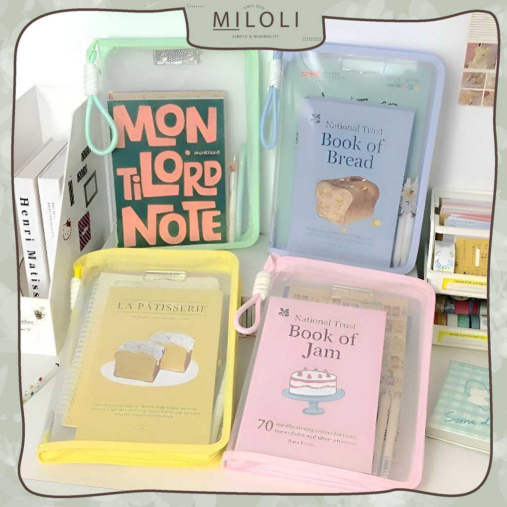 

[MILOLI] TRANSPARANT FILE FOLDER A4 File Bag Organizer With Handle Zipper Aesthetic Transparan - F0374