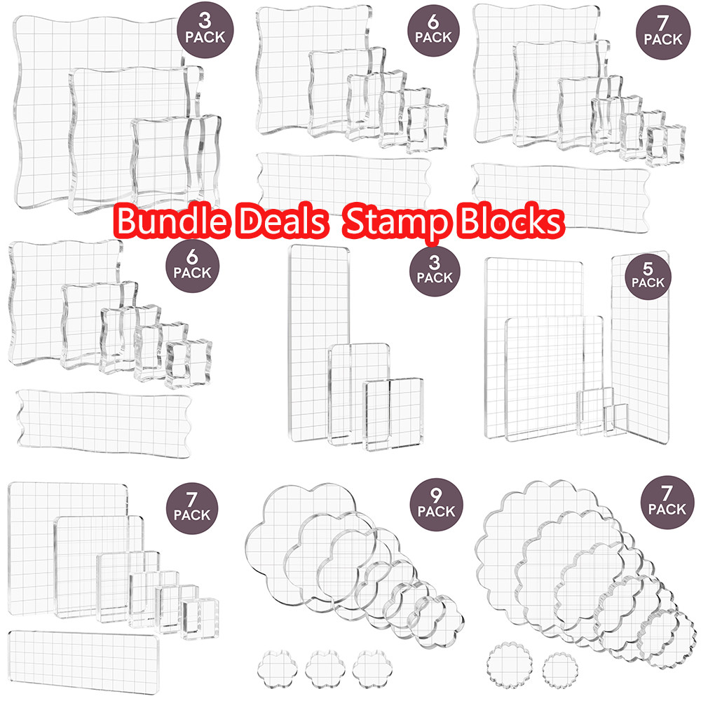 

3-9pcs/set Clear Acrylic Stamp Blocks Kit With Grid Lines Get Perfect Stamps For DIY Scrapbooking Album Decorative Handmade Tool