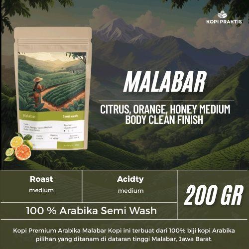 

ROASTED BEANS ARABIKA SEMI WASH MALABAR 200 GR | BIJI KOPI SANGRAI | Coffee - GILING HALUS
