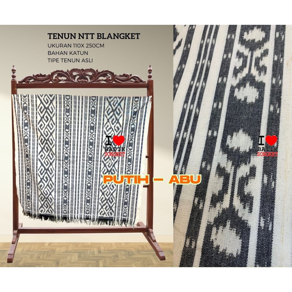 TENUN NTT MOTIF 4 BLANGKET JEPARA LOMBOK BALI KAIN HALUS ETNIK ANTIK PUTIH ABU KREM