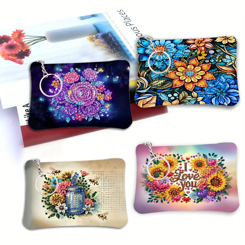 

A set of beautiful flower diamond painting handicrafts, diamond-lit with zipper, hand-held diamond painting small change bag