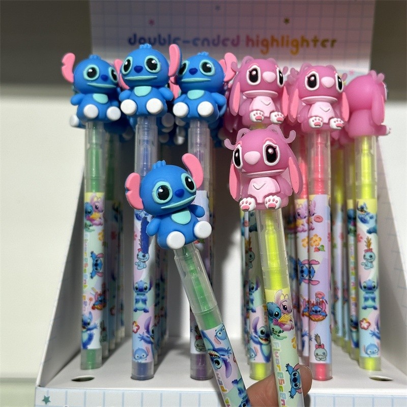 

36pcs Disney Lilo And Stitch Double-Headed Highlighter Cute Oblique Head Student Key Line Pen Diy Color Notebook Pen Stationery