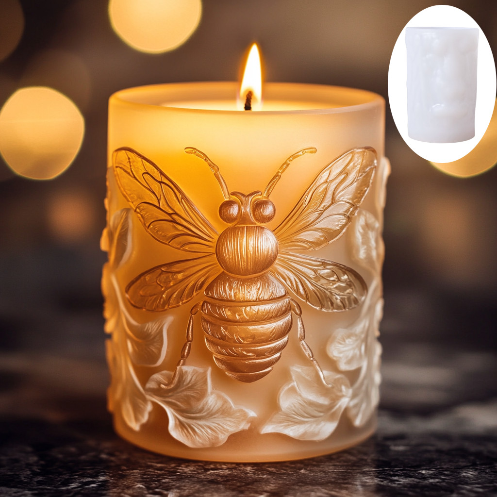 

3D Bee relief cylindrical candle silicone mold leaf flower bee relief cylindrical resin mould animal relief cement gypsum molds