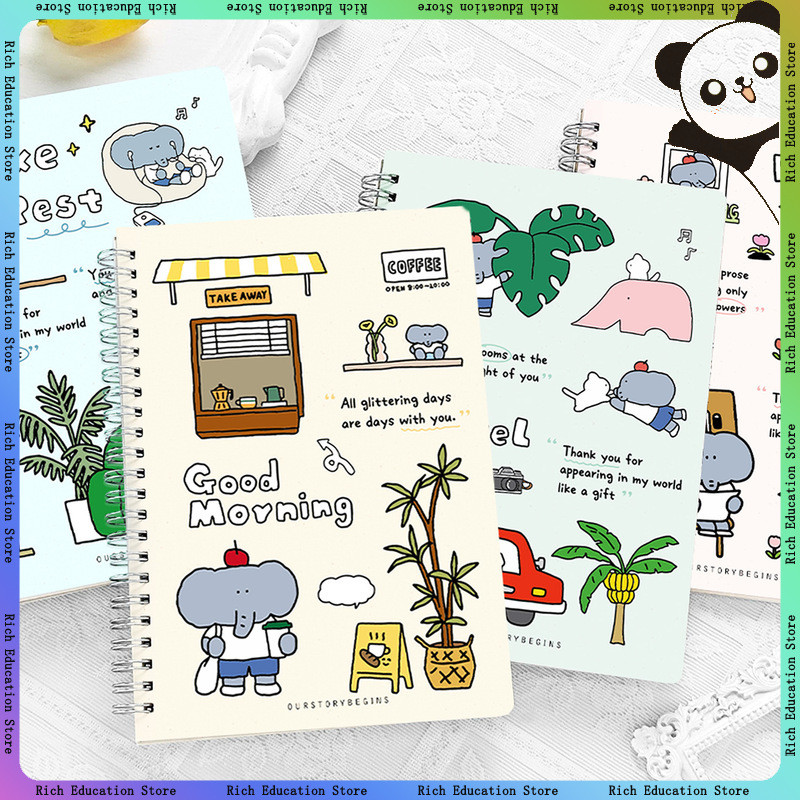 

Cute Cartoon Dopaamine B5a5 Spiral Notebook Flip Side Assignment Book Horizontal Line Book Small Elephant Diary Office Supply